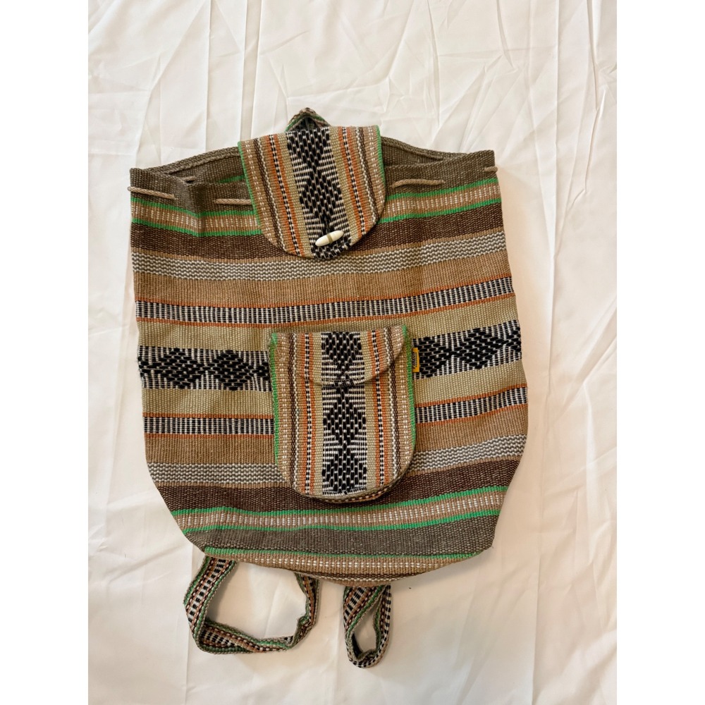 Pinzon Woven Boho Striped Backpack Multi Color Geometric Drawstring‎ Bag